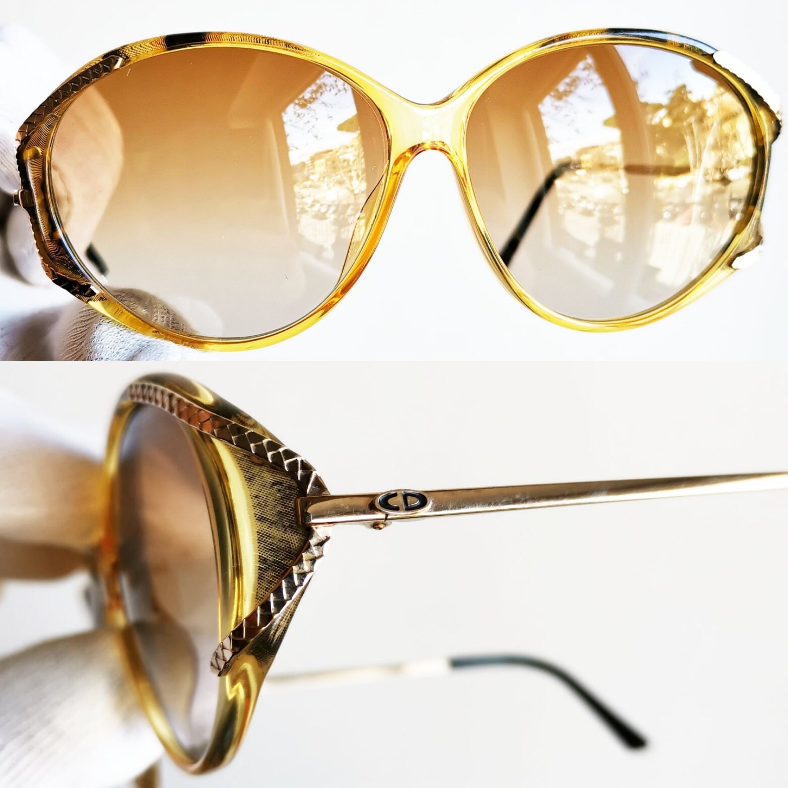 DIOR Vintage Sunglasses Rare Gold Yellow Oval Christian 2744