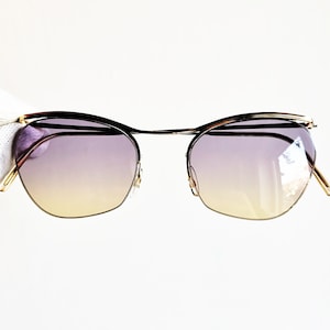 NYLOR ETOILE vintage sunglasses square oval half rim rimless frameless gold plated filled laminate rare frame new purple orange lens 80s NOS
