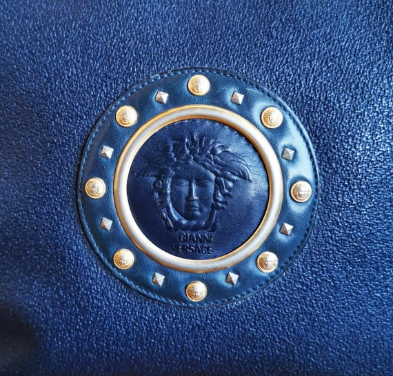 VERSACE vintage bag rare gold stud blue medusa ge… - image 2