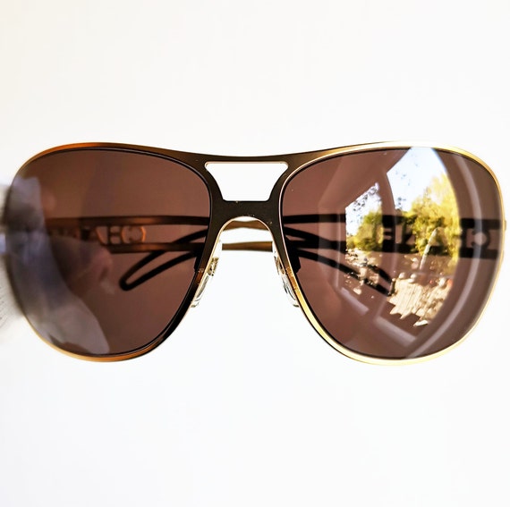 CHANEL Vintage Sunglasses Gold Rare Wrap Mask Square Aviator