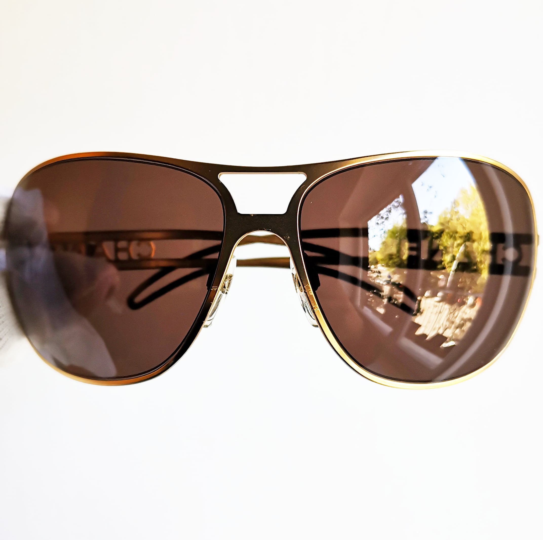 CHANEL Vintage Sunglasses Gold Rare Wrap Mask Square Aviator