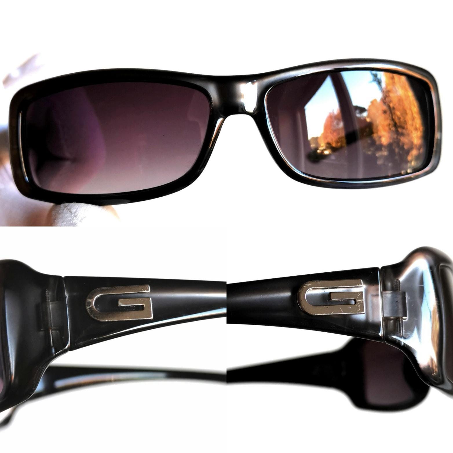 GUCCI Vintage Sunglasses Gray Oval Squared Wrap Silver Mask GG2551