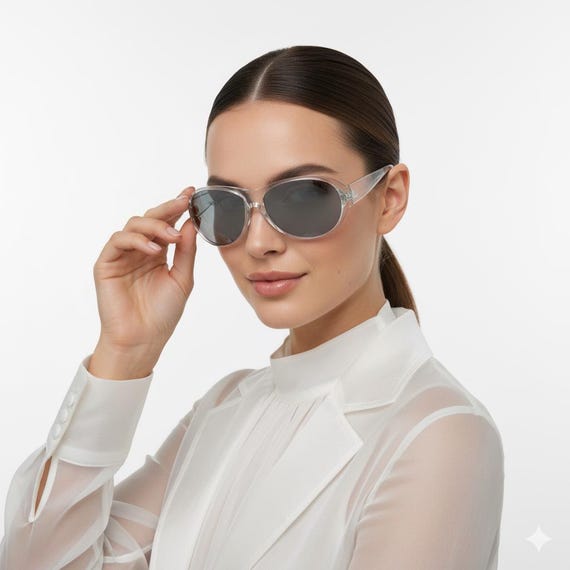 RALPH LAUREN Vintage Sunglasses Clear Silver Wrap Oversize RL8002