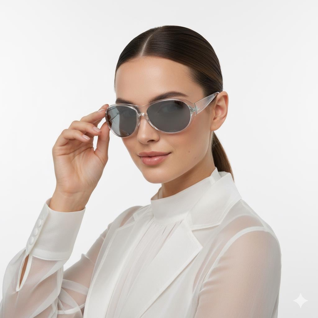 RALPH LAUREN Vintage Sunglasses Clear Silver Wrap Oversize RL8002