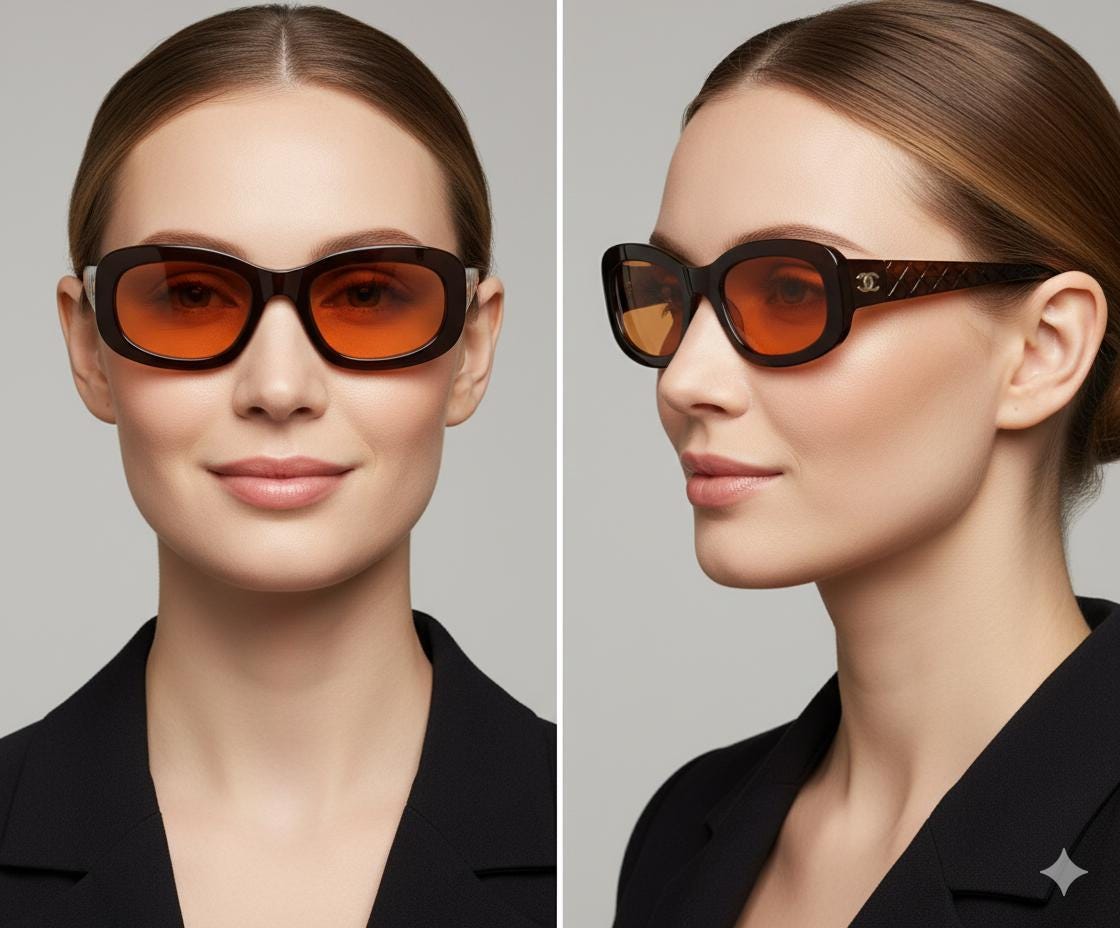CHANEL Vintage Sunglasses Quilted Oval Orange Purple Gold Square