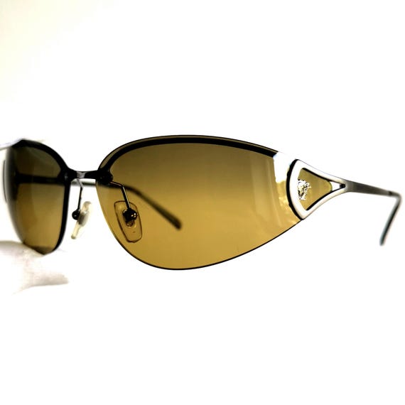 VERSACE Vintage Sunglasses Yellow Rimless Silver Medusa  display picture 2