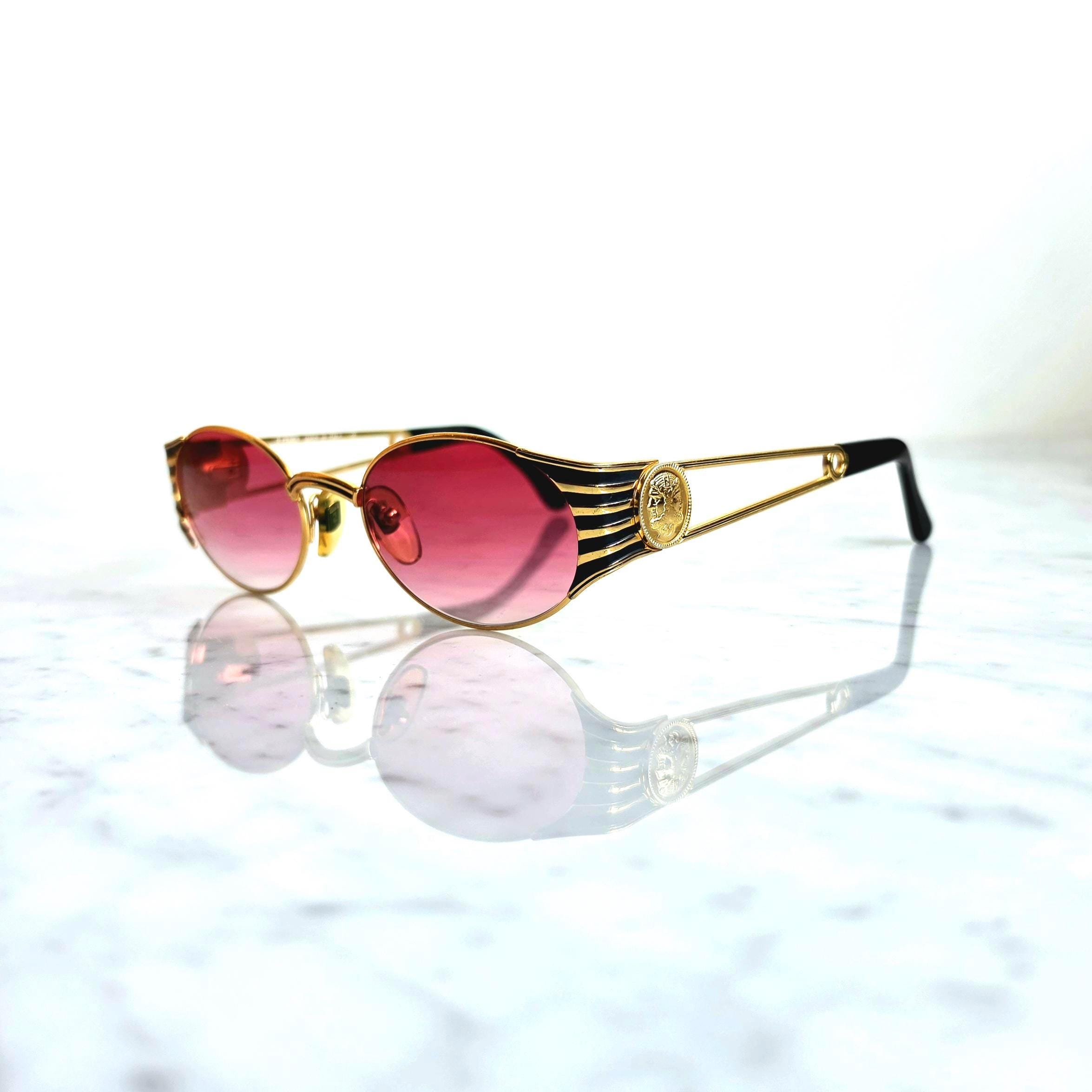 FENDI Vintage Sunglasses Black Gold Pink Lens FS300 Safety Pin