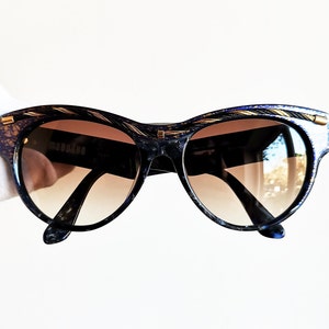Vintage Sunglasses rare round blue navy naval knot oversize French style gold rope hand made avant garde MARUSKA frame diva new NOS 90s hype