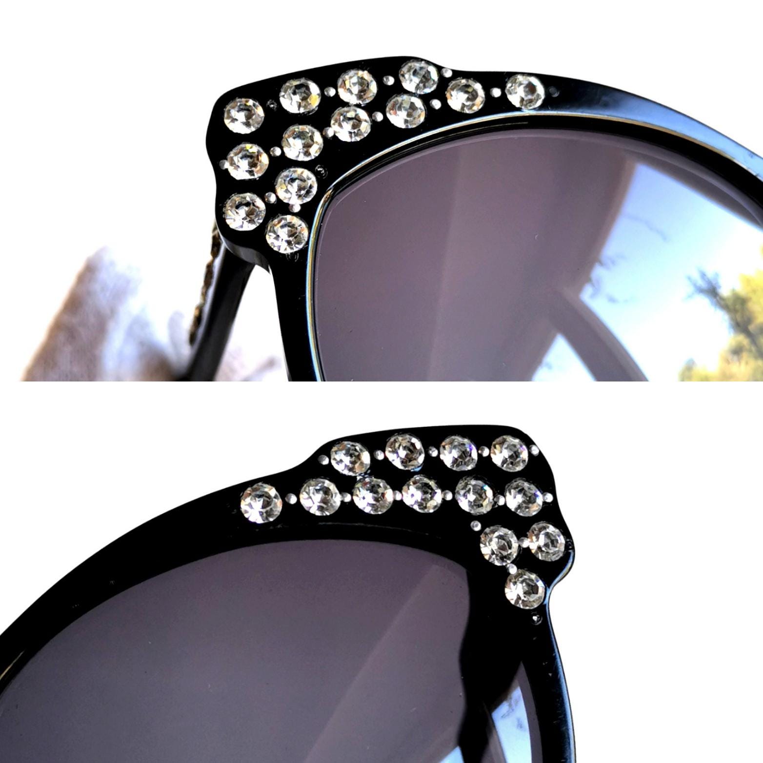YVAN ET MARZIA Sunglasses Vintage Black Oversize Butterfly 