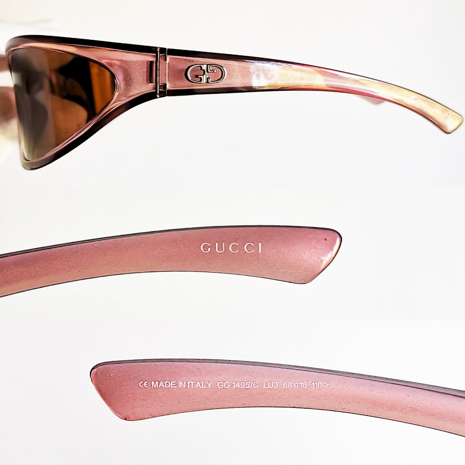 GUCCI Vintage Sunglasses Pink Oval Wrap Wraparound Silver GG1495/S