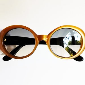LES COPAINS vintage sunglasses rare oval round iridescent gold orange black Kurt Cobain Migos Lady Gaga frame clout goggles blue lens 90s