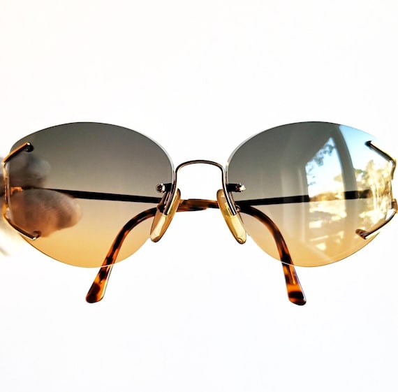 DIOR Vintage Sunglasses Rimless Rare Gold Ring Oval 2769