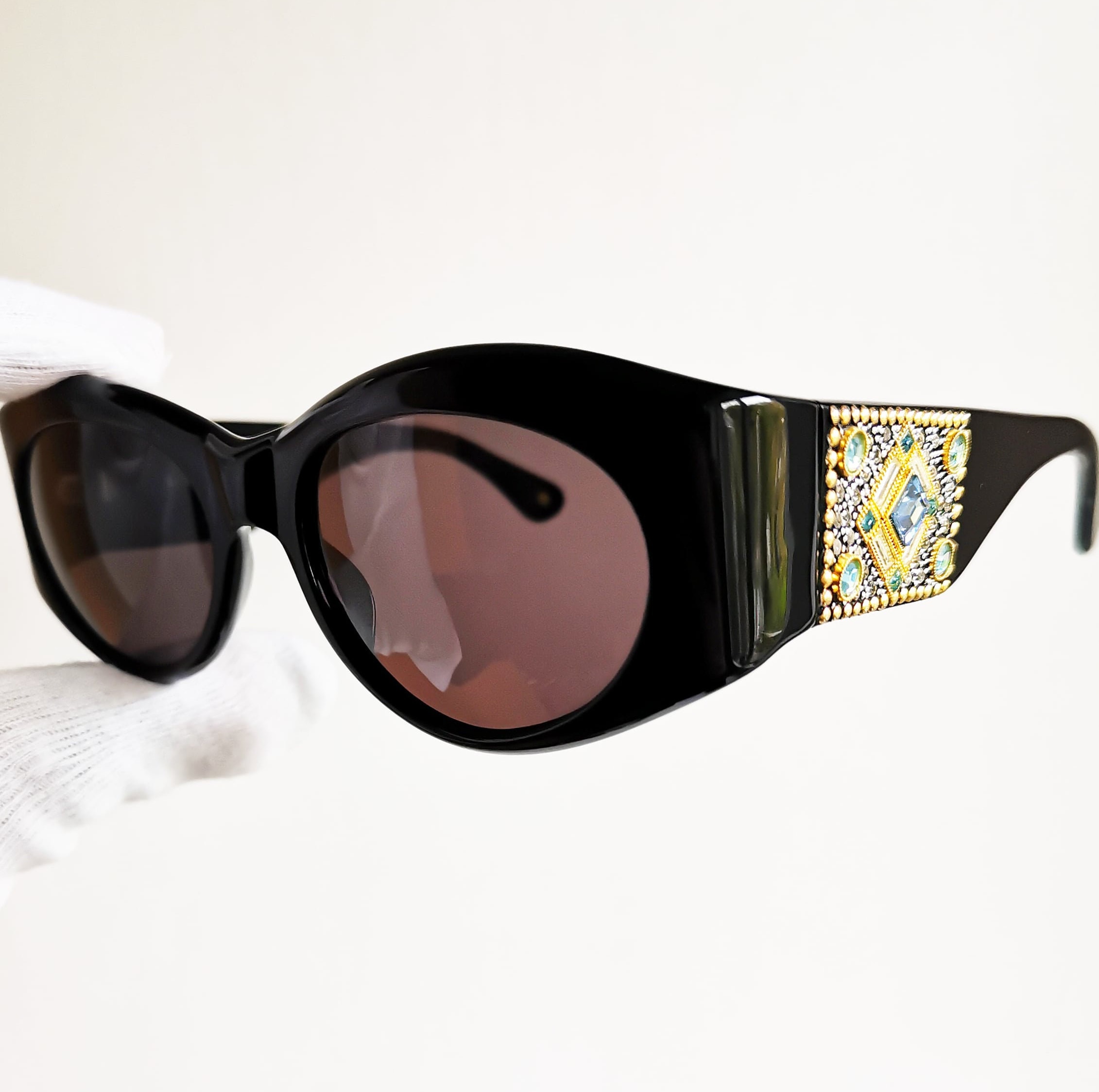 NOUVELLE VAGUE occhiali da sole vintage raro ovale nero avvolgente