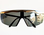 VERSACE vintage sunglasses rare mask by GENNY gold black frameless rimless visor 139-s shield Gianni New NOS Migos Lady Gaga Rihanna 2chainz