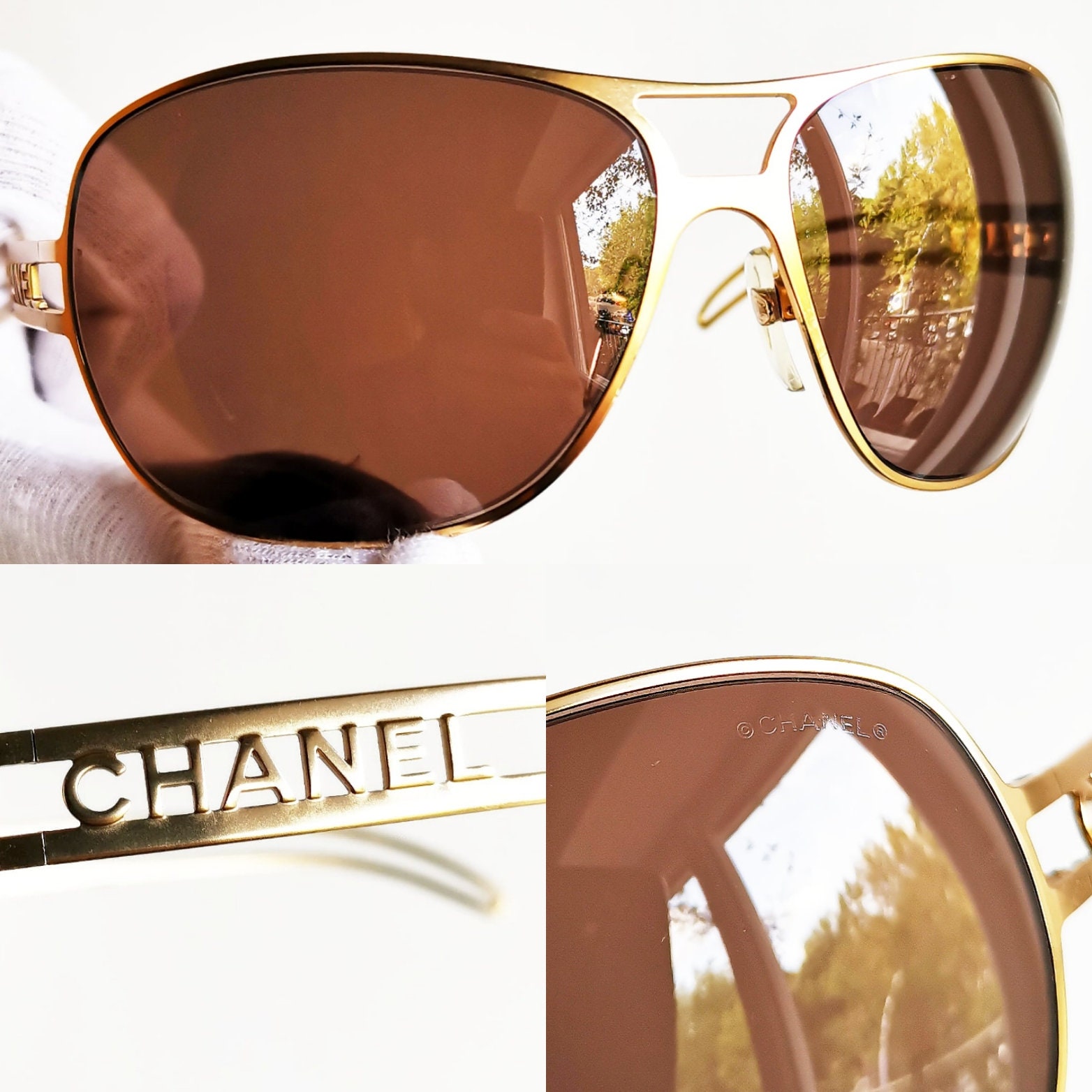 Buy CHANEL Vintage Sunglasses Gold Rare Wrap Mask Square Aviator