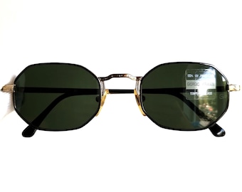 ARMANI Vintage Sunglasses Hexagon Squared Gold Black 622 Frame