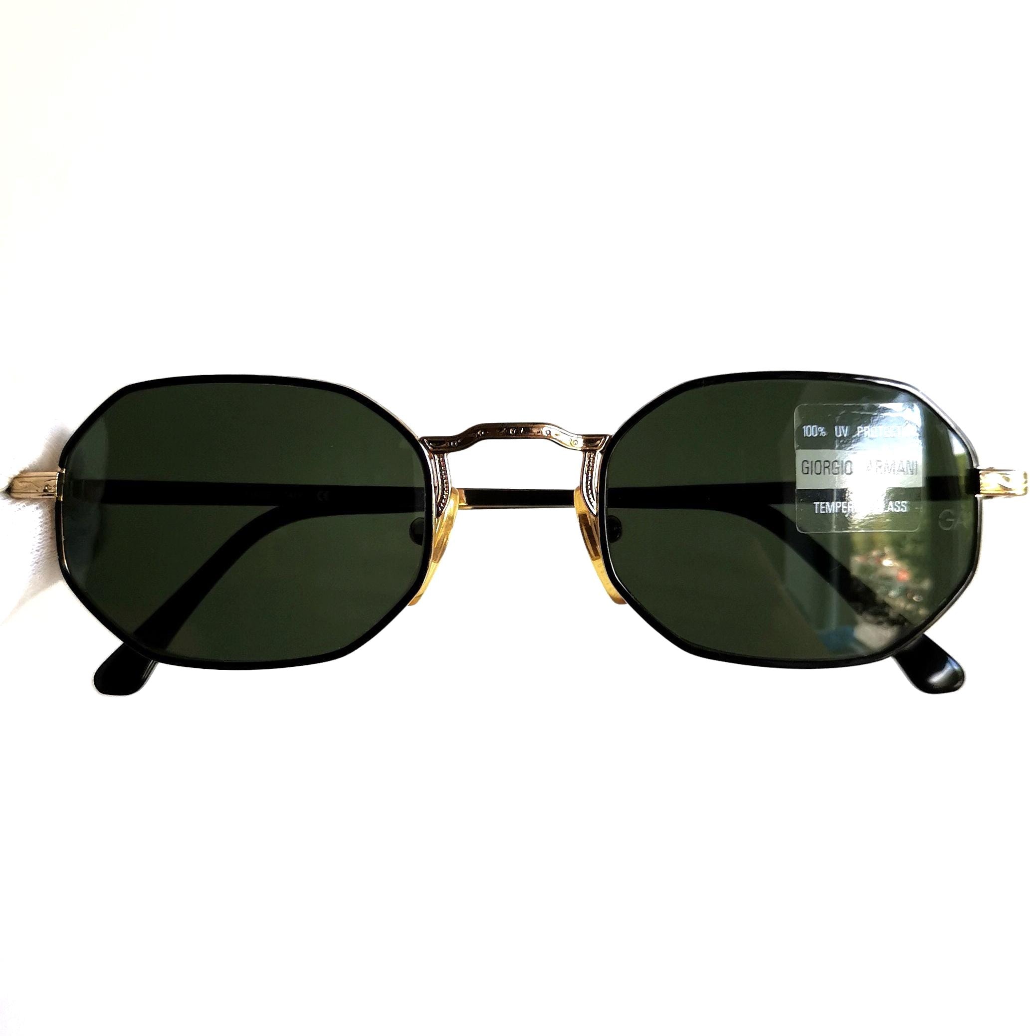 ARMANI Vintage Sunglasses Hexagon Squared Gold Black 622 Frame