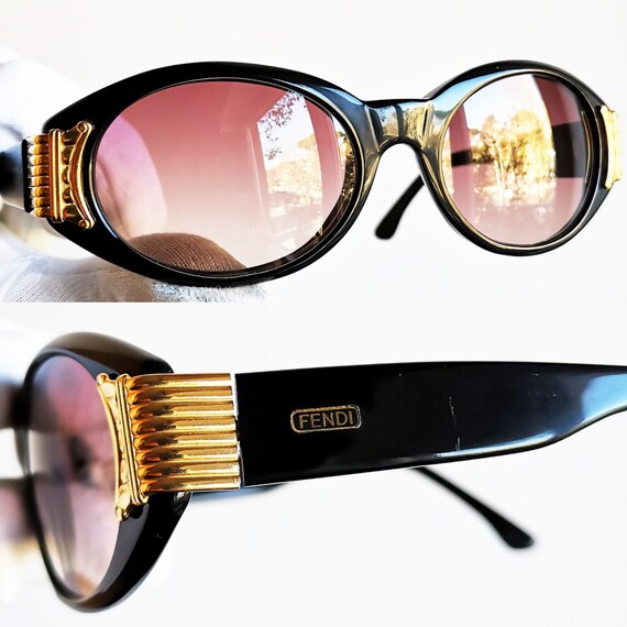 FENDI Vintage Sunglasses Rare Oval Gold Black FS259 Frame