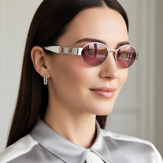 LAURA BIAGIOTTI Vintage Sunglasses Oval Silver White Frame  display picture 3