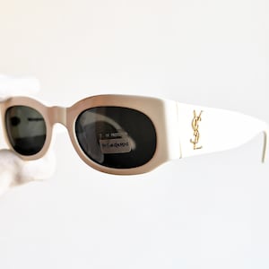 YVES SAINT LAURENT vintage Sunglasses rare Ysl white oval 6545 Migos Rihanna designer Lady Gaga frame gold new Nos 90s y2k Bella Hadid off
