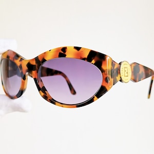 Gafas de sol vintage FENDI, raras, ovaladas, con aro dorado, logo FF, montura marrón tortuga FS229, años 90, nuevas lentes moradas, diseñador Migos, Rihanna, Lady Gaga, Biggie