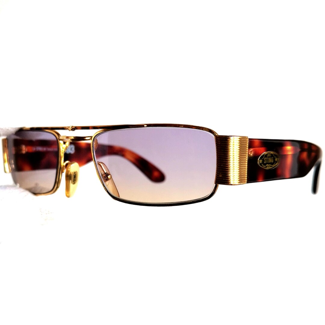 STING Vintage Sunglasses Oval Squared Gold Brown 324 Frame Small