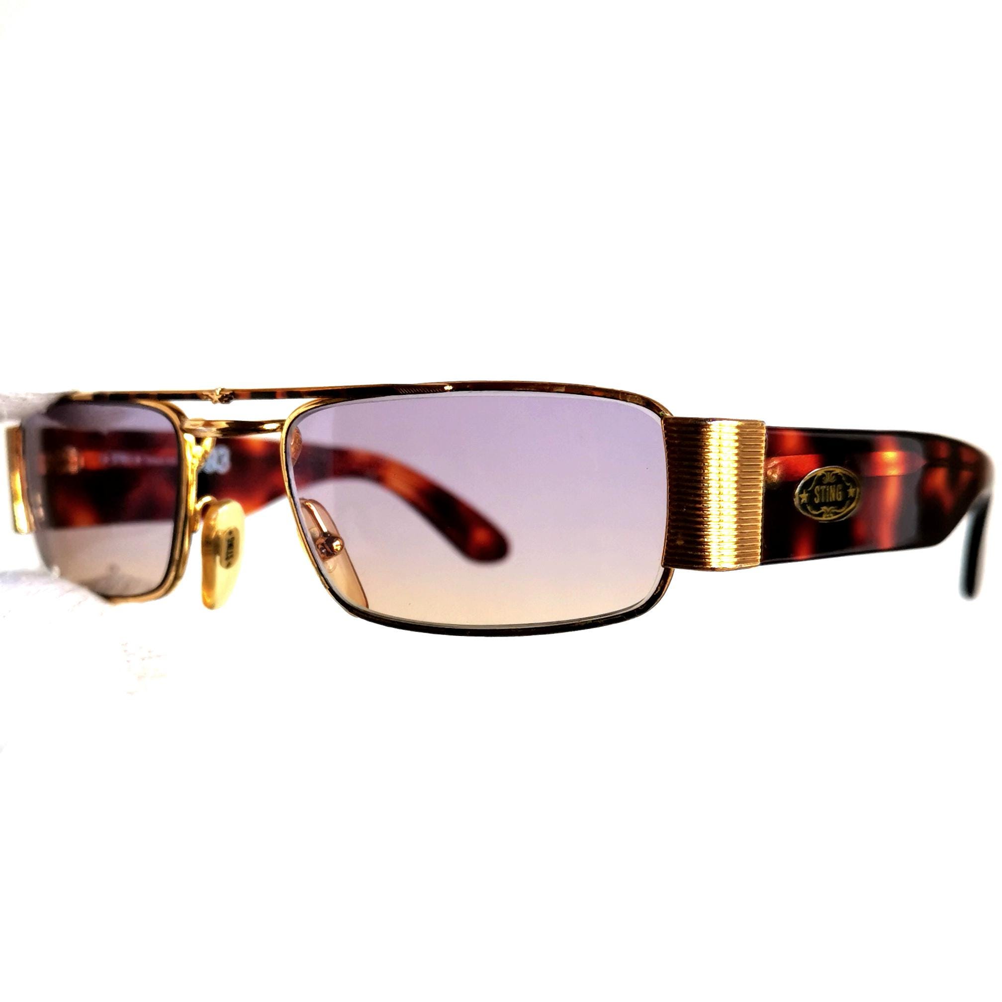 STING Vintage Sunglasses Oval Squared Gold Brown 324 Frame Small