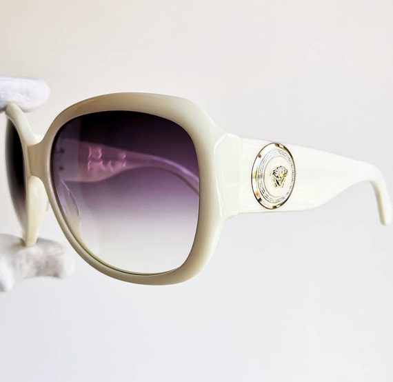 VERSACE Vintage Sunglasses White Square Wrap Medusa Gianni  display picture 1