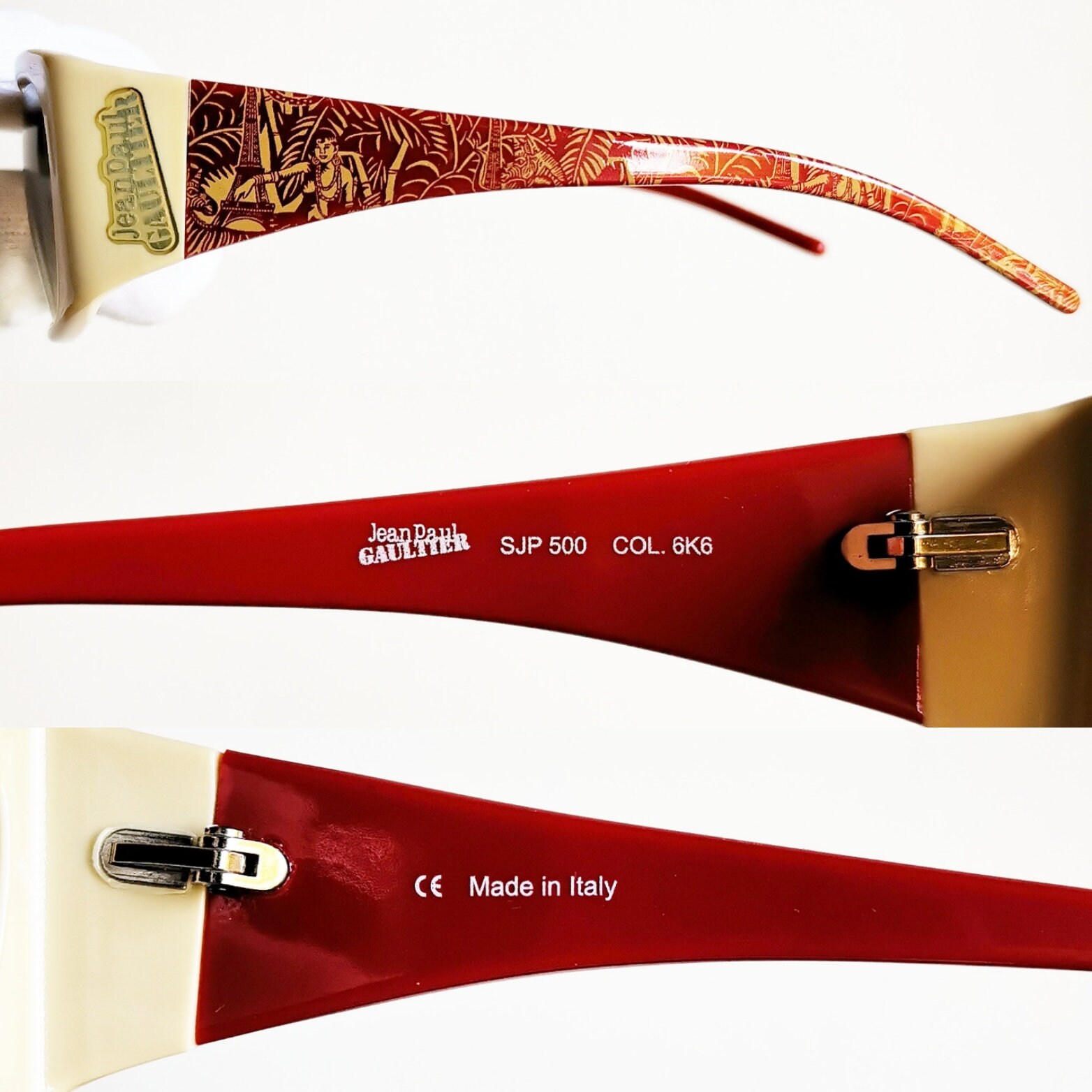 JEAN PAUL GAULTIER Vintage Sunglasses Jpg White Red SJP500 Zebra