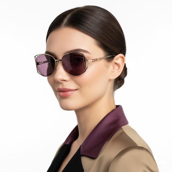 Elegant Women\'s Sunglasses with Purple Lenses and Gold Frame Lila Sunglasses in Purple and Gold | LINDA FARROW Luxury Eyewear main image 4