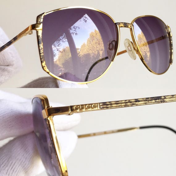 GUCCI vintage sunglasses rare oval squared gold b… - image 3