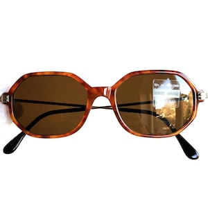 ARMANI vintage sunglasses hexagon tortoise brown gold 829 frame Emporio Giorgio New NOS Migos designer Rihanna Bella Hadid 90s crystal lens