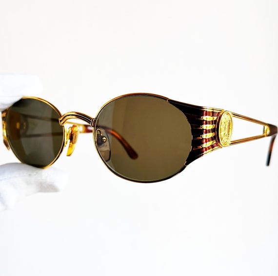 FENDI Vintage Sunglasses Rare Oval Gold FS300 Round Tupac