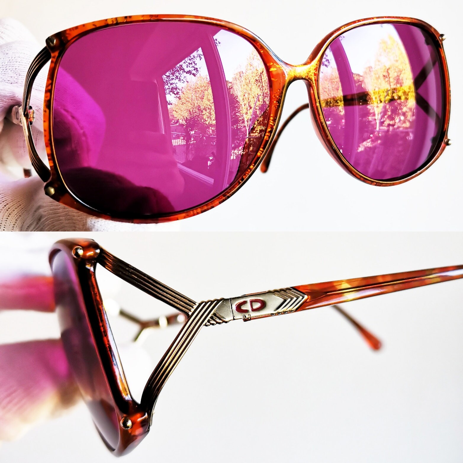 小物 Christian Dior Vintage Sunglasses 80s DIOR Vintage Sunglasses Gold Squared Christian 2496 Frame Brown