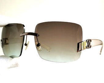 CHANEL Sunglasses Vintage Clear Square Wrap Frameless 4039 Gray