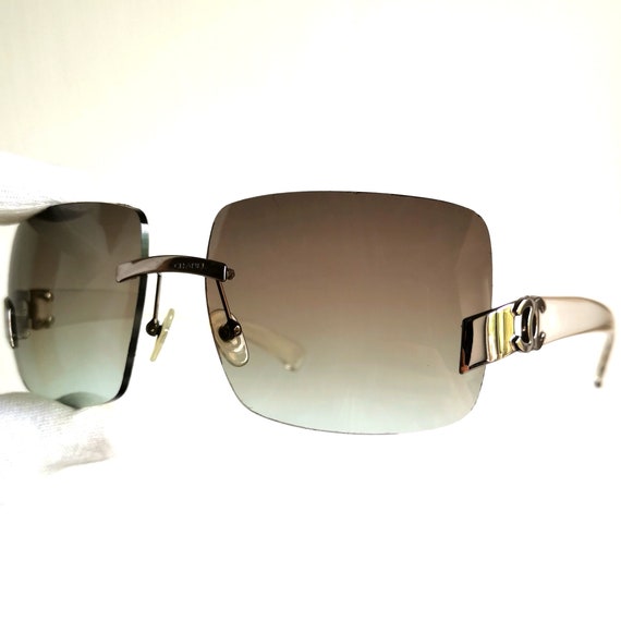 CHANEL Sunglasses Vintage Rare Clear Rectangular Square Wrap 