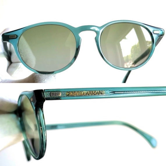 ARMANI Vintage Sunglasses Green Small GA786 Oval Round Silver