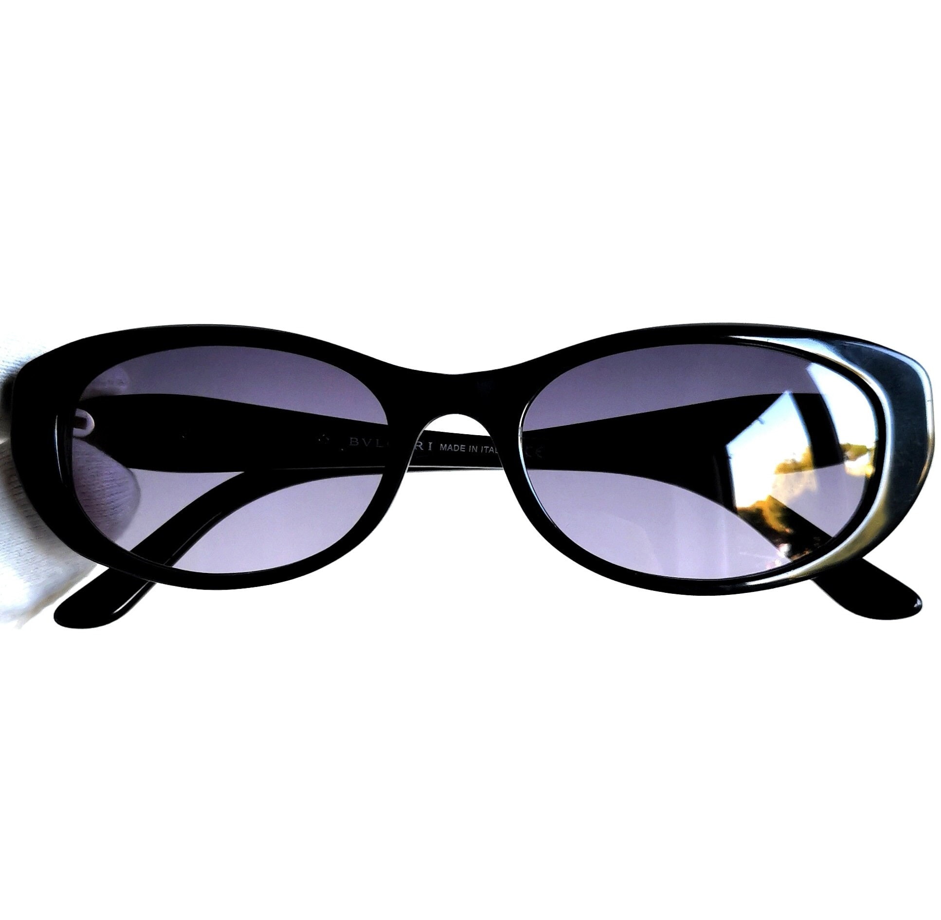 BVLGARI Vintage Sunglasses Black Rhinestone Red Stone Small 4057-B