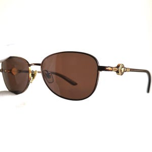 VERSACE vintage sunglasses oval brown bronze copper gold medusa Gianni 1214 small aviator Migos designer Rihanna Kylie Jenner frame 90s y2k