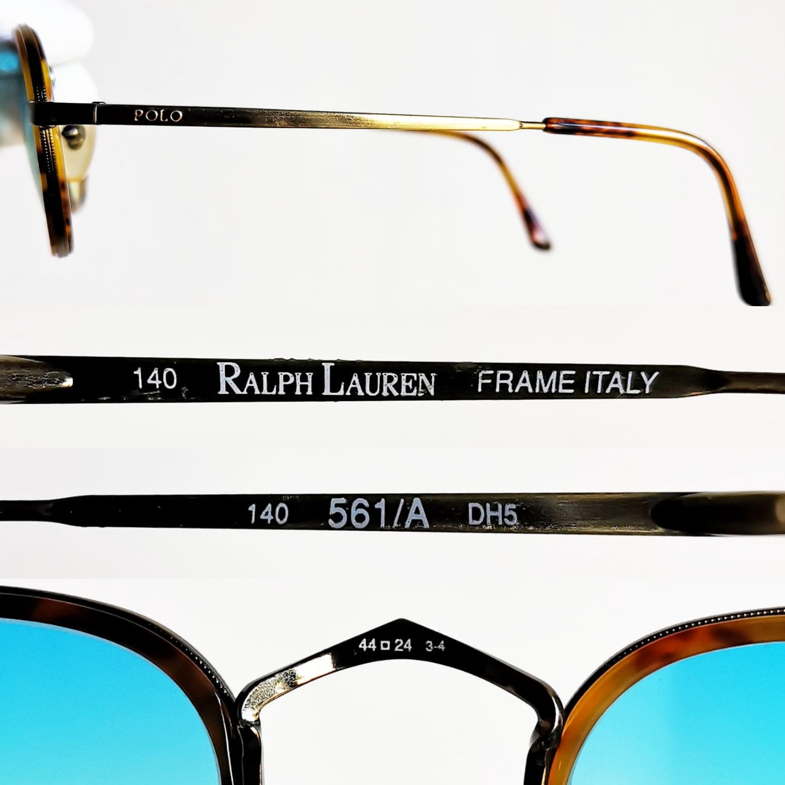 Polo RALPH LAUREN Vintage Sunglasses Brown Frame Round Gold Blue