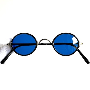 OLIVER PEOPLES Lunettes de soleil Patty-S small minuscule rond noir titane argent gothique steampunk Japon monture vintage Johnny Depp bleu lentille designer