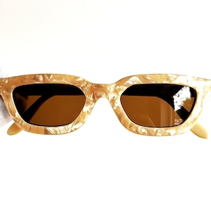 MOSCHINO by PERSOL vintage Sunglasses rare oval cateye square rectangular small tiny love frame mother of pearl gold Rihanna Bella Hadid 90s