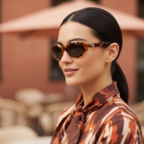 GUCCI Vintage Sunglasses Oval Wrap Gold GG2402/N/S GG Frame