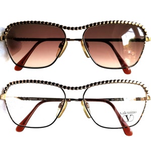 VALENTINO vintage sunglasses rare gold top studs chain oval square rectangular brown Migos designer Rihanna Lady Gaga frame V375 90s New NOS