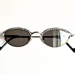 JEAN PAUL GAULTIER vintage Sunglasses Jpg oval small silver purple lilac 56-0003 tiny rare frame baroque New clear flat mirror lens Nos 90s