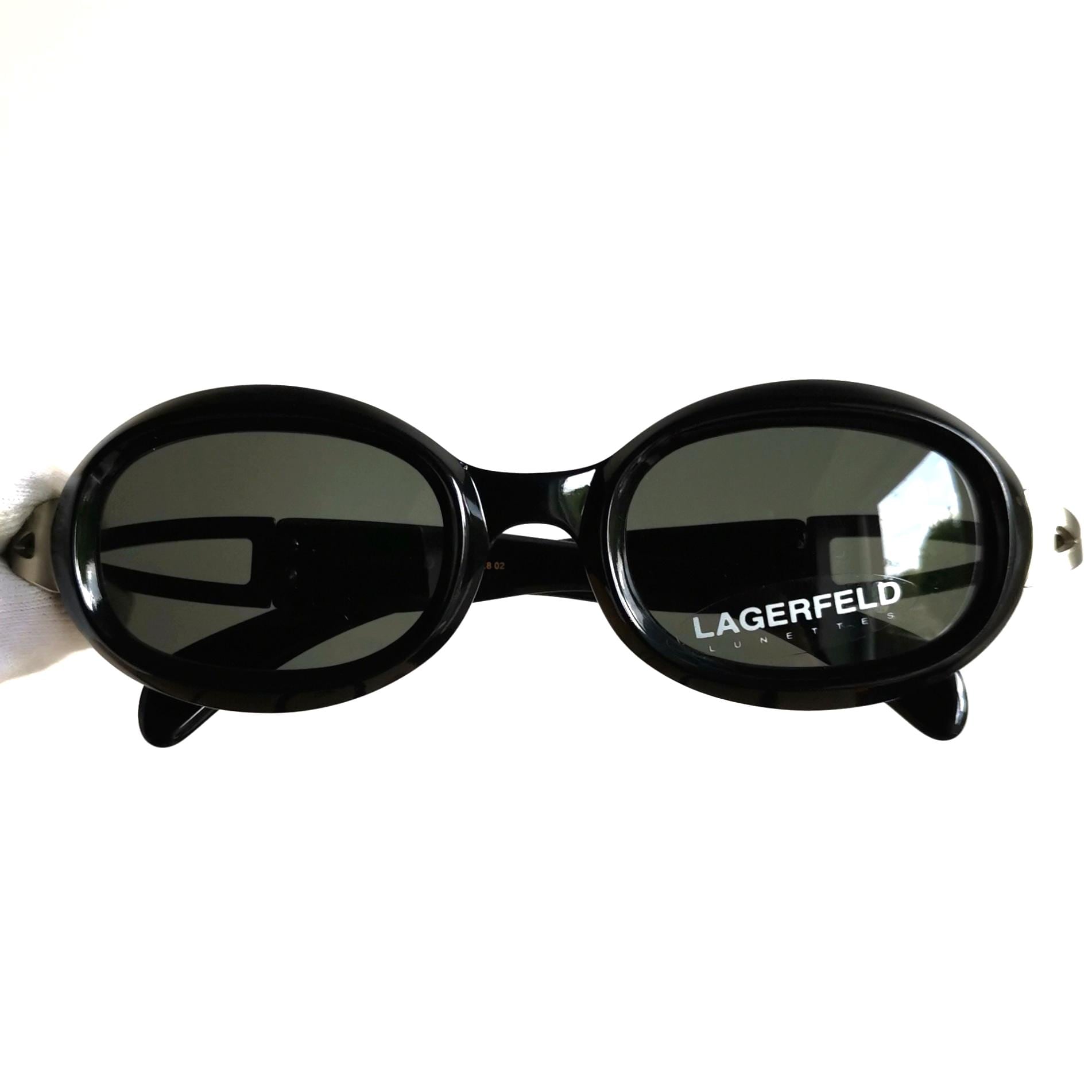 KARL LAGERFELD Vintage Sunglasses Oval Black Silver 4128 Bayonetta
