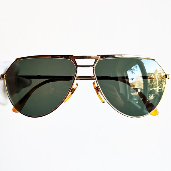 VALENTINO Vintage Sunglasses Aviator Pilot Squared Gold  display picture 1