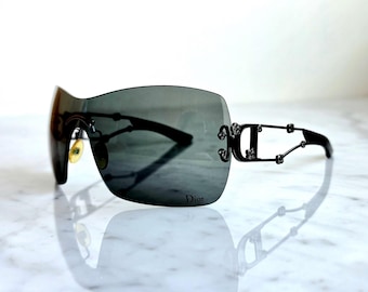 SWEETEST DIOR Vintage Sunglasses Black Mask Wrap Christian Pzl95
