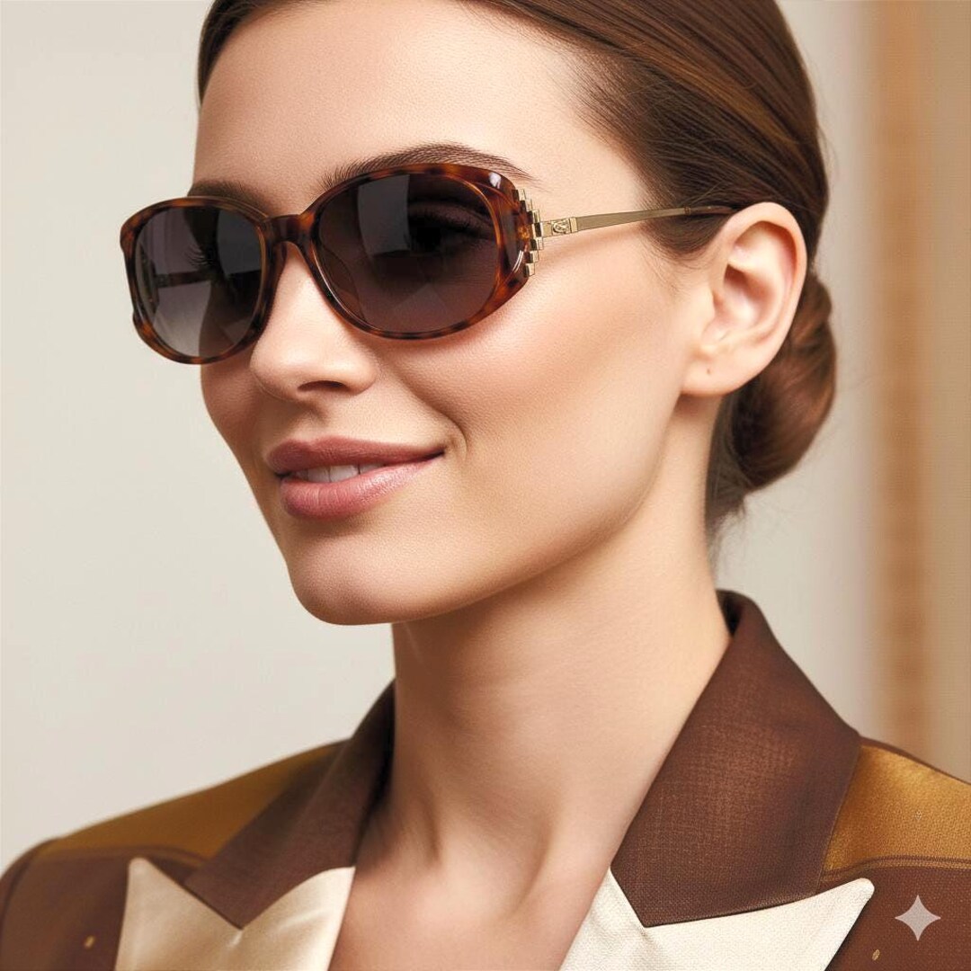 DIOR Vintage Sunglasses Oval Squared Tortoise Brown Gold Christian