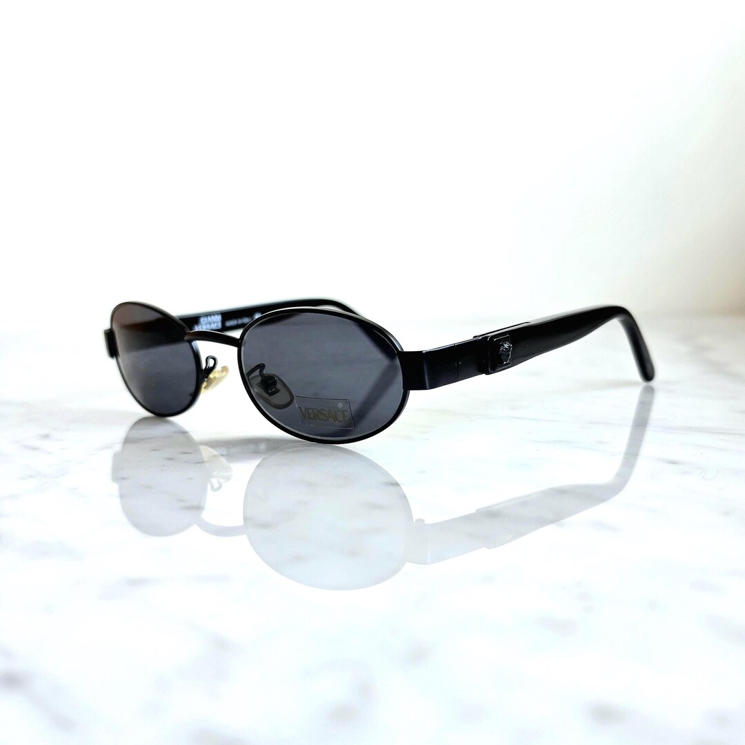 VERSACE Vintage Sunglasses Medusa Oval Black Small X18 Frame